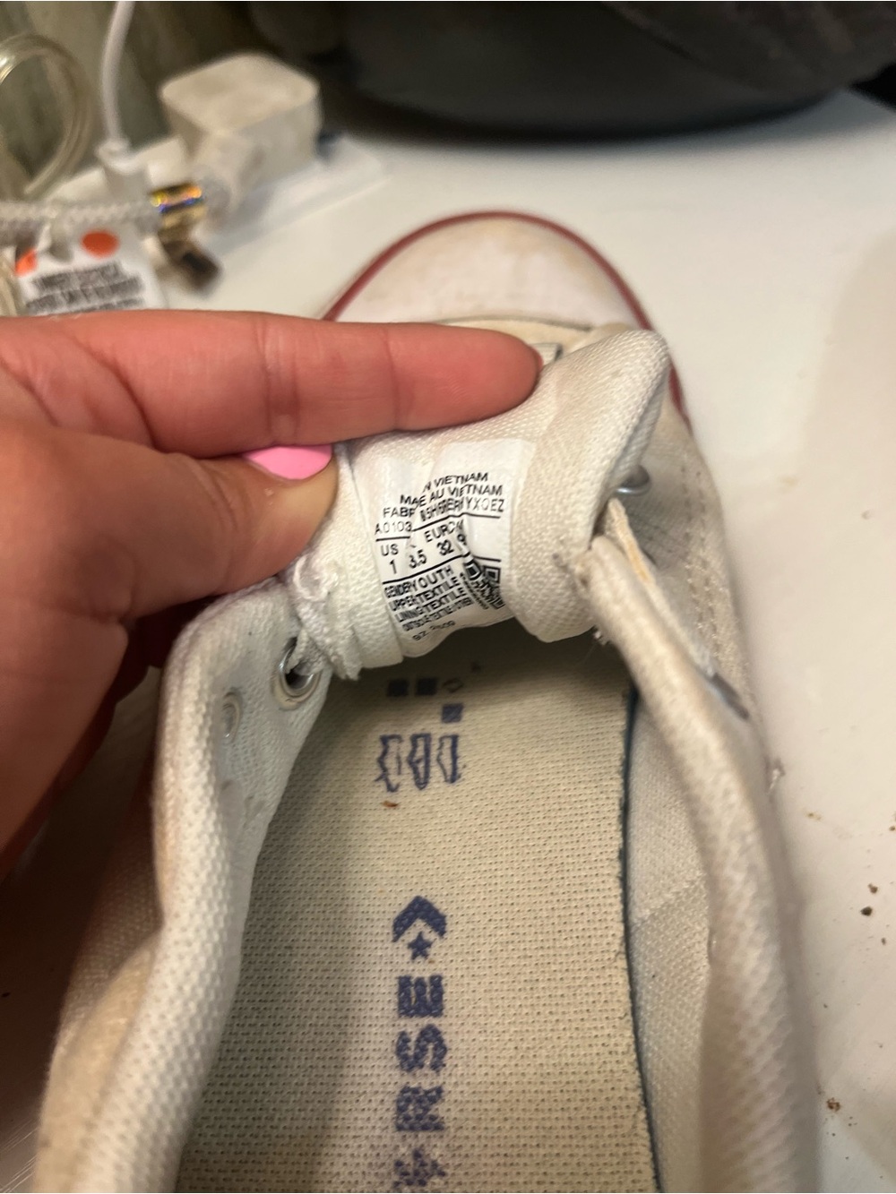 Converse Kids Low Top Canvas Sneakers in White with Red Trim - Picture 5 of 5